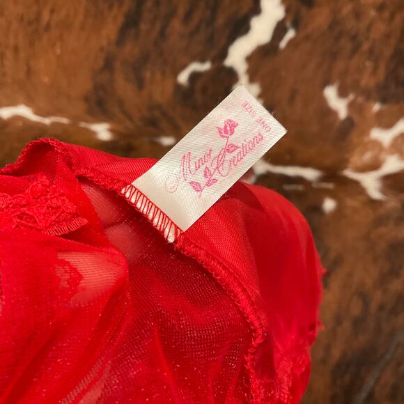 vintage Minor Creations Faux Fur Bra & panty Set mesh lingerie set One Size Red - Picture 5 of 5